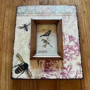 Floral Bee Bird Wall Art Wooden Frame
